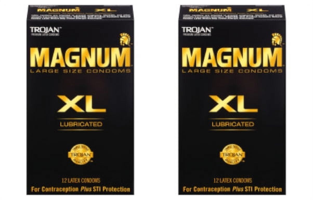 TROJAN Magnum XL Lubricated Premium Latex Condoms 12 Each (Pack of 2