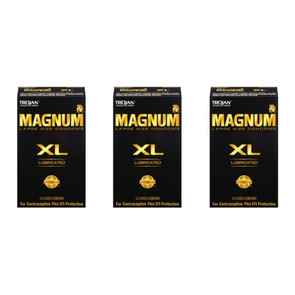 TROJAN Magnum XL Lubricated Premium Latex Condoms 12 Each (Pack of 3)