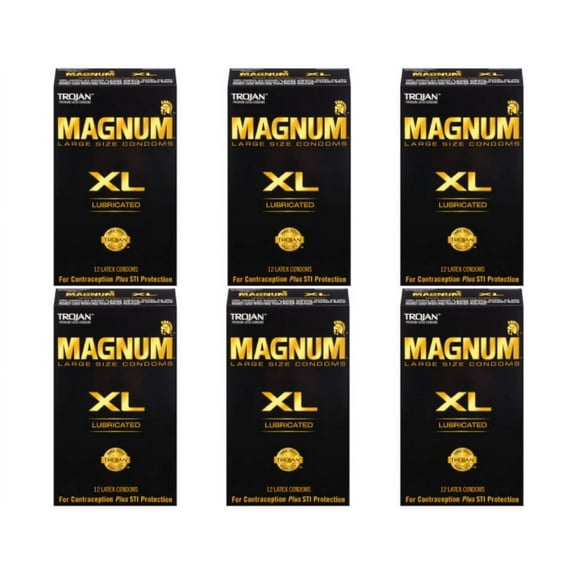 TROJAN Magnum XL Lubricated Premium Latex Condoms 12 Each (Pack of 6)