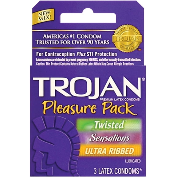 TROJAN Pleasure Variety Pack Lubricated Condoms, 3 Count