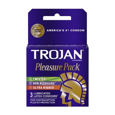 TROJAN Pleasure Variety Pack Lubricated Condoms, 3 Count