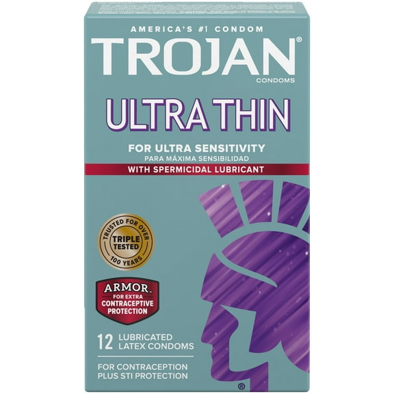 TROJAN Sensitivity Ultra Thin Spermicidal Latex Condoms 12 Each (Pack of 6)