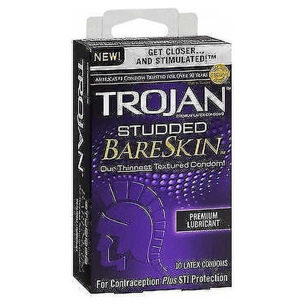 TROJAN Studded BareSkin Premium Lubricated Latex Condoms 10 ea (Pack of 3) 