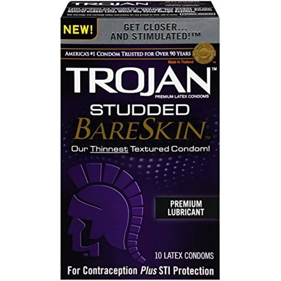TROJAN Studded BareSkin Premium Lubricated Latex Condoms 10 ea (Pack of 4)