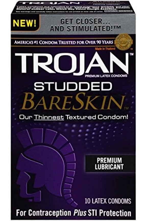 Studded BareSkin Premium Lubricated Latex Condoms 10 ea (Pack of 4)