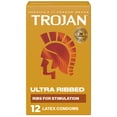thumbnail image 1 of Trojan Ultra Ribbed Premium Latex Lubricated Thin Condoms for Men, 12 Count, 1 of 12