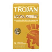 TROJAN Ultra Ribbed Condoms, Lubricated, 12 Count