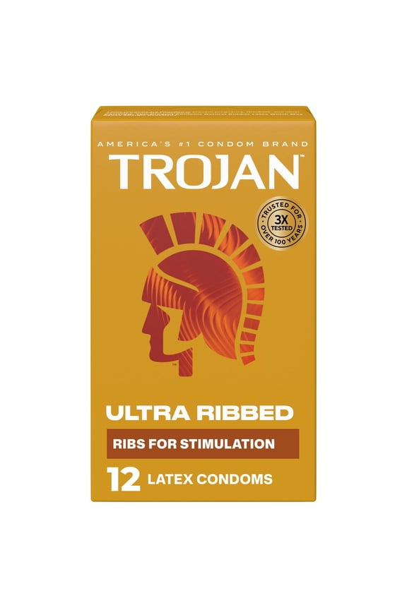 Ultra Ribbed Premium Latex Lubricated Thin Condoms for Men, 12 Count