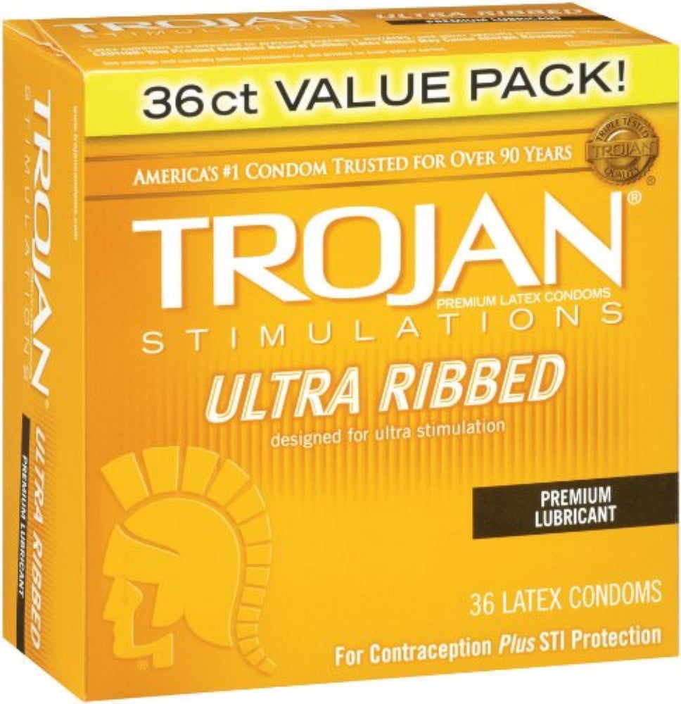 TROJAN Ultra Ribbed Stimulations Premium Lubricant Latex Condoms 36 ea  (Pack of 2)