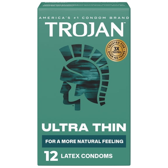 Trojan Ultra Thin Latex Lubricated Condoms for a More Natural Feeling, 12 Count