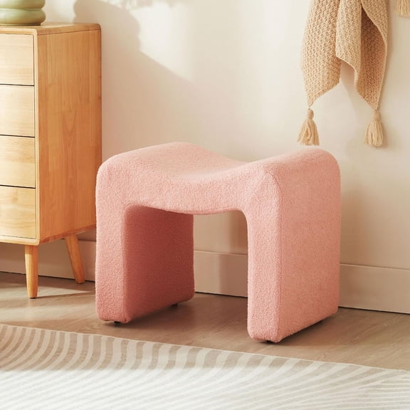 TROJM Vanity Stool Foot Rest Small Footstool Ottoman Chair Seating Backless Modern Teddy Velvet Ottoman for Makeup Room Living Room Bedroom Entryway,(Single 1) Pink
