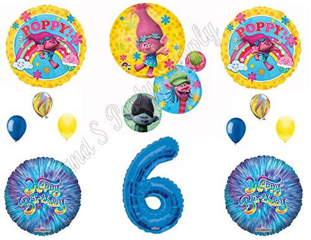 TROLLS Happy Birthday Blue 6th Party Balloons Decoration Supplies Poppy Branch Movie