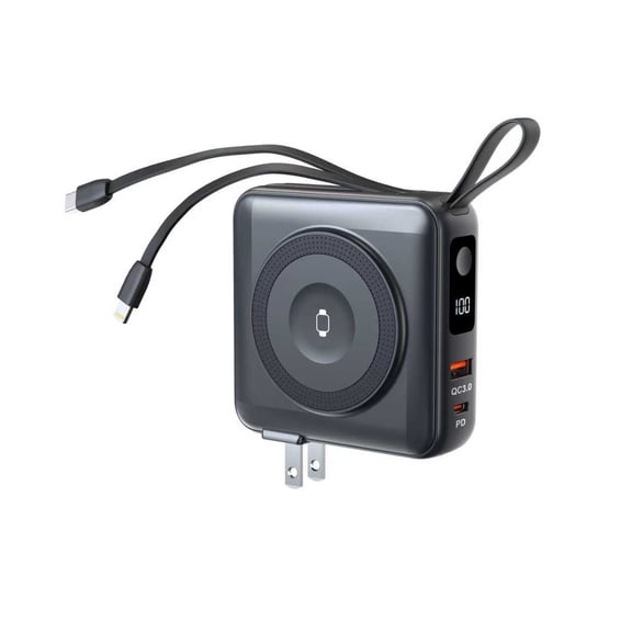 TRON 5-in-1 10000mAh Travel Power Bank | Built-In Cables, Wall Plug TSA Approved