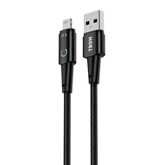 TRON USB C Cable 6FT, 6A 66W Super Fast Charging USB-A to USB-C Nylon Braided Cord with LED Light for iPhone 16 15 Pro Max Plus, Android Phones, Tablet, 480Mbps Data Sync, Durable, Black