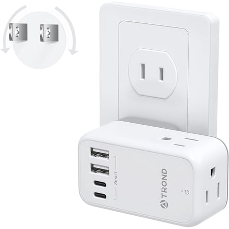 TROND 3 Prong to 2 Prong Adapter with Rotating Plug, 2 Prong Outlet Extender with 3 AC Outlets and 4 USB(2 USB C), US to Japan Plug Adapter