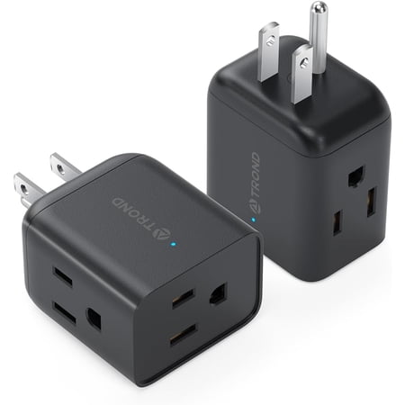 TROND Black Multi Plug Outlet Extender 2 Pack, Electrical Wall Outlet Splitter, 3 Way Plug Extension Outlet Adapter for Cruise Travel Essentials