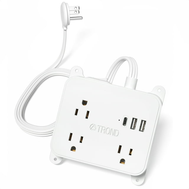 TROND Flat Plug Power Strip with USB C, 5FT Thin Extension Cord, 3 AC