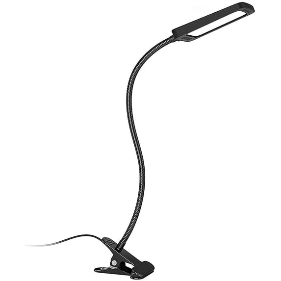 TROND LED Desk Lamp with Clamp, 3-Level Dimmable Desk Light 6000K Daylight, Table Lamp Extra-Long Flexible Gooseneck, Eye-Care Clamp Lamp for Painting, Workbench, Reading or Sewing, 9W, Black