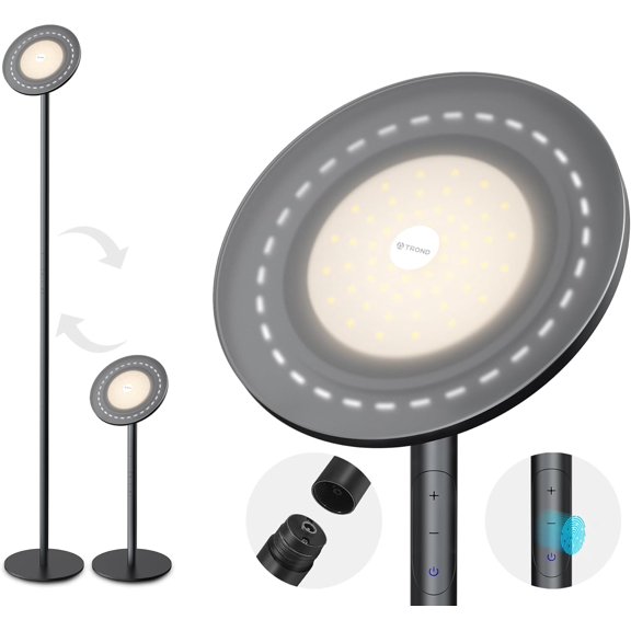 TROND LED Torchiere Floor Lamp, Dimmable 30W, 3000K Warm White Light Max.5000lm, 5-Level Black