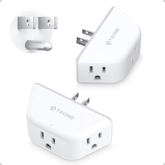 TROND Multi Plug Outlet Extender 2 Pack - Electrical Wall Splitter, 3 Way Angled Wall Outlet Adapter, Cruise Essentials, ETL Listed, Small Multiple Plug Expander for Bathroom Kitchen Office, White