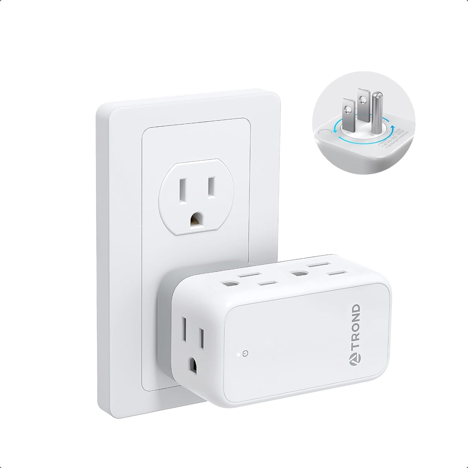 TROND Outlet Extender with 360 Rotating Plug, 6 AC Outlet Splitter with Multi Plug Wall Outlet, 4-Sided Plug Extension Outlet, Outlet Adapter for Home Office Travel Cruise Ship Essentials