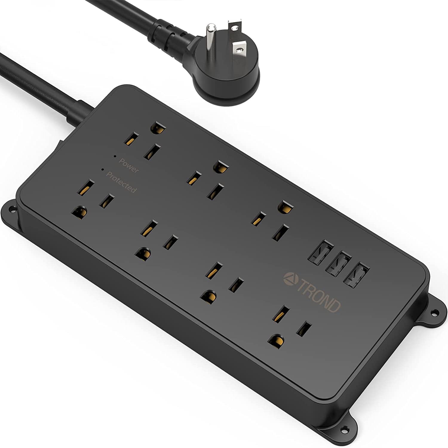 Black 10-in-1 Surge Protector Power Strip with USB Ports