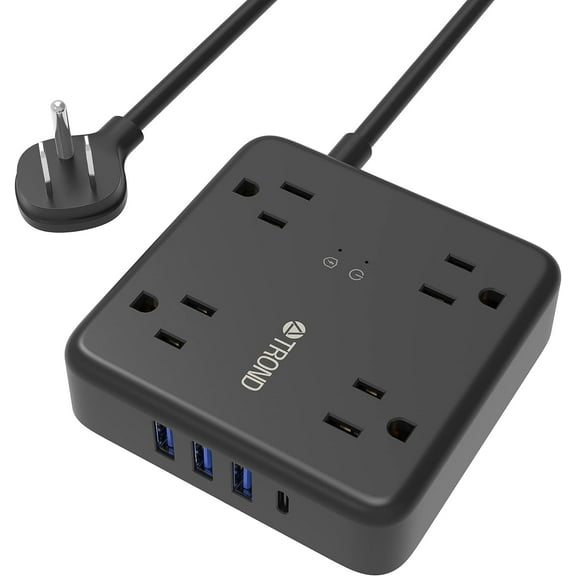 TROND Power Strip Surge Protector with USB, 5ft long Extension Cord for 3 USB and 4 AC Outlets, Black