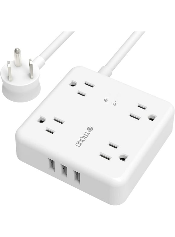 TROND Power Strip Surge Protector with USB, 5ft long Extension Cord for 3 USB and 4 AC Outlets, White