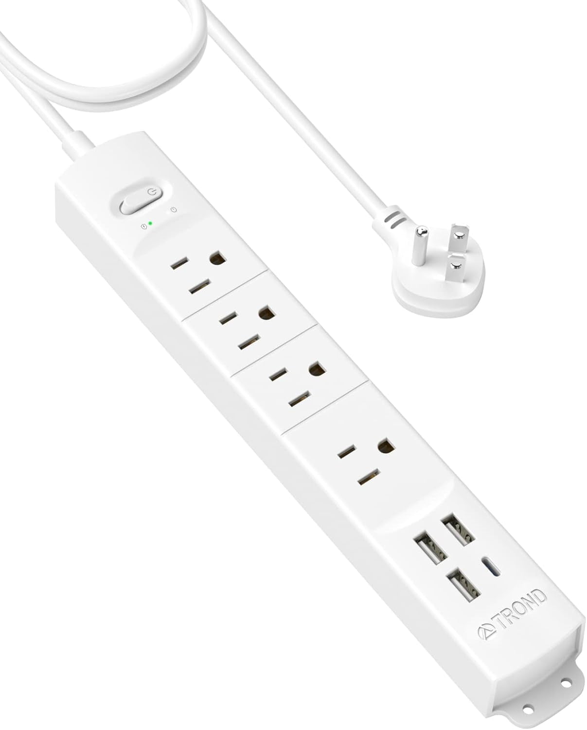 TROND Power Strip Surge Protector with USB, 6ft Long Extension Cord for 4 USB and 4 AC Outlets White