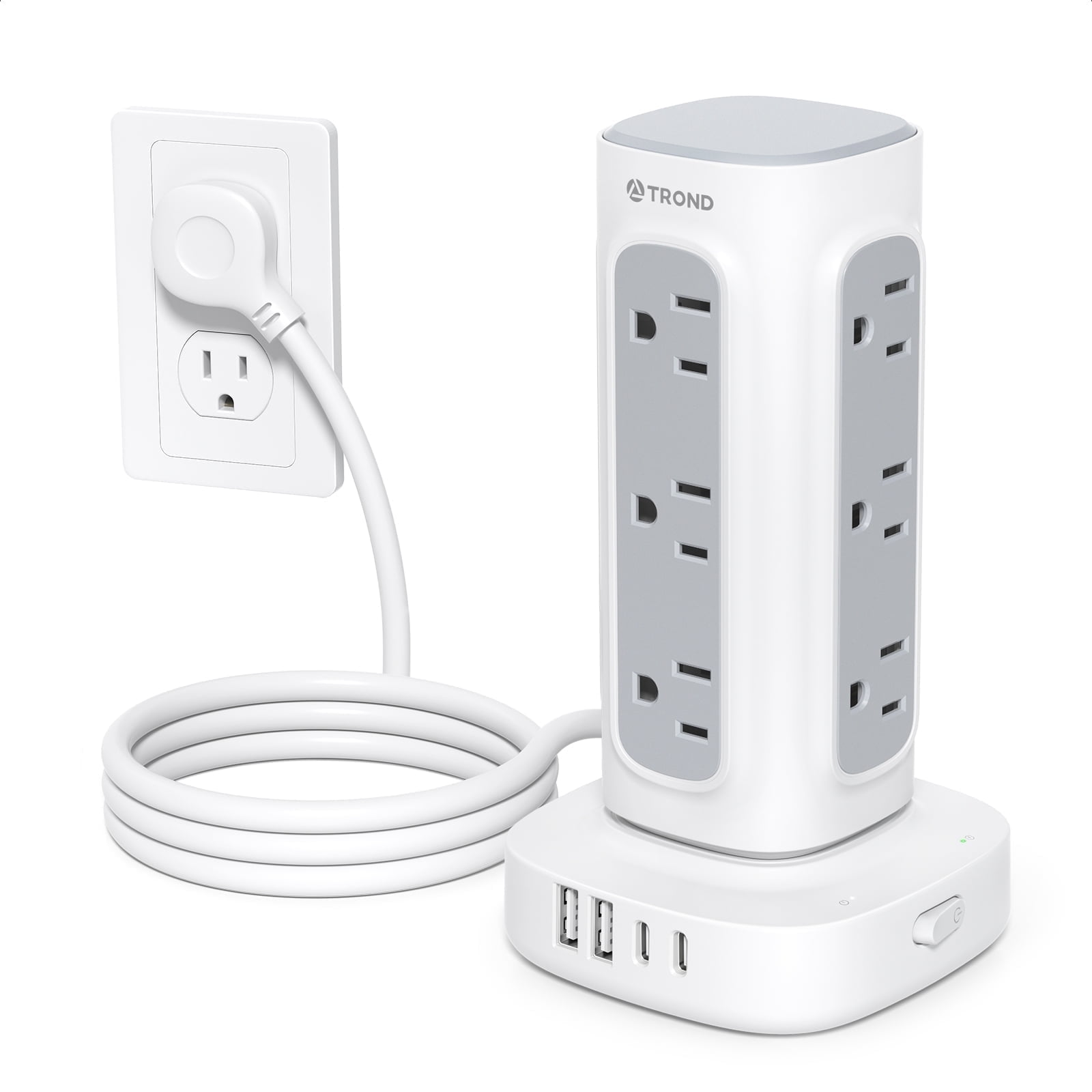 White Surge Protector Power Strip Tower with USB Ports