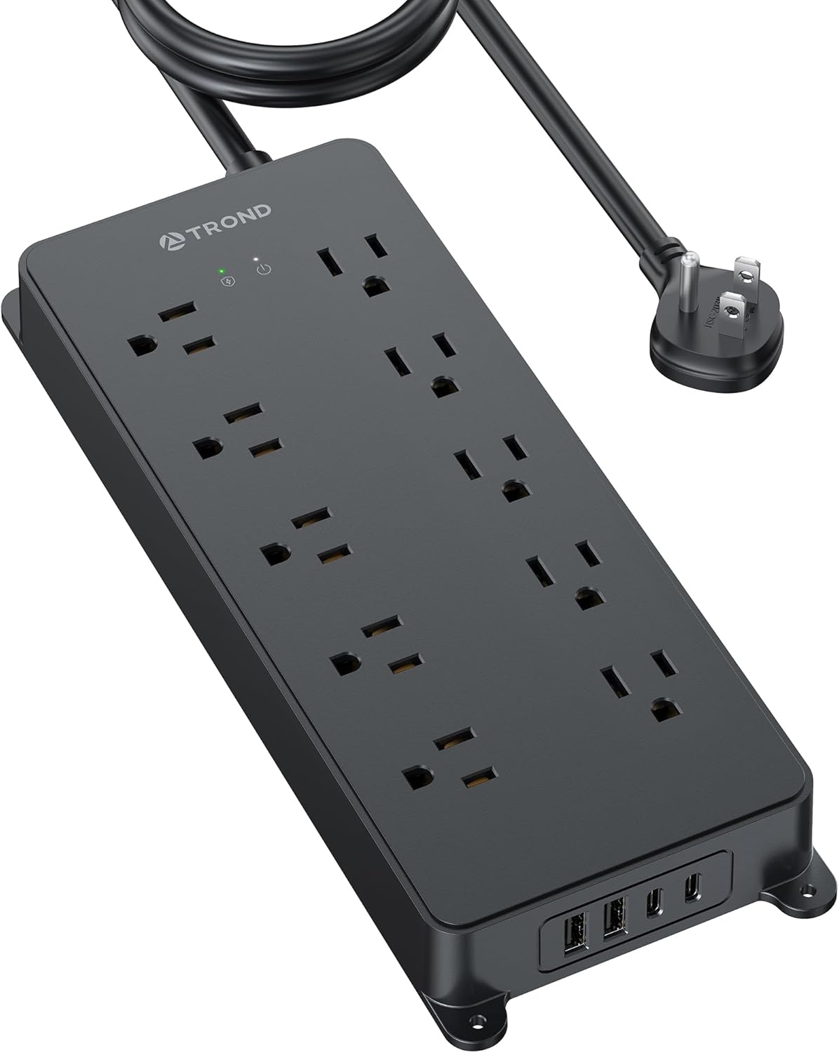 TROND Surge Protector Power Strip with USB C, 10ft Long Extension Cord Multi Plug Outlets, 2 USB-A and 2 USB-C 10 AC Multiple Outlets, ETL Listed, Black