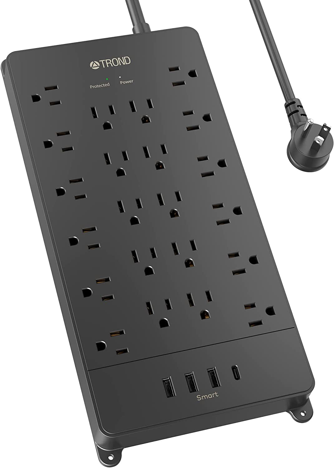 TROND Surge Protector Power Strip with USB C, 5ft Long Extension Cord Multi Plug Outlets, 3 USB-A Ports 1 USB C and 22 AC Outlets 4000J, ETL Listed, Black