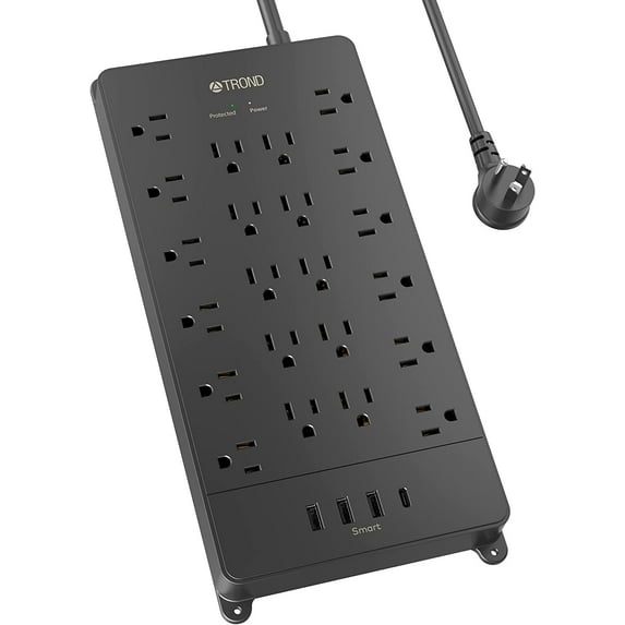 TROND Surge Protector Power Strip with USB C, 5ft Long Extension Cord Multi Plug Outlets, 3 USB-A Ports 1 USB C and 22 AC Outlets 4000J, ETL Listed, Black