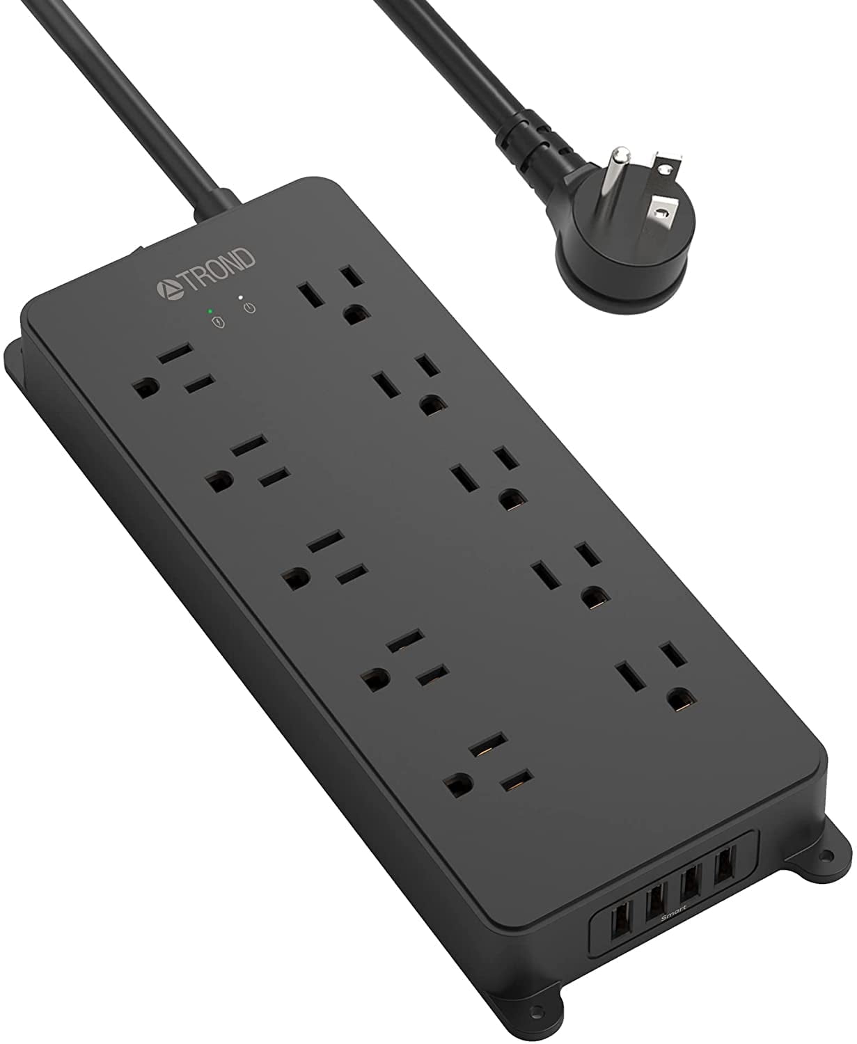 Black 10-Outlet Power Strip with USB Ports and Surge Protection