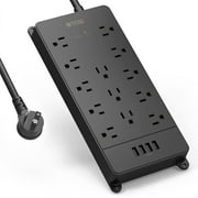 TROND Surge Protector Power Strip with USB, 5ft Long Extension Cord Multi Plug Outlets, 4 USB and 13 AC Outlets 4000J, ETL Listed, Black