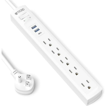 TROND Surge Protector Power Strip with USB Ports, 6ft Long Extension Cord for 3 USB and 5 AC Outlets 1440J, White