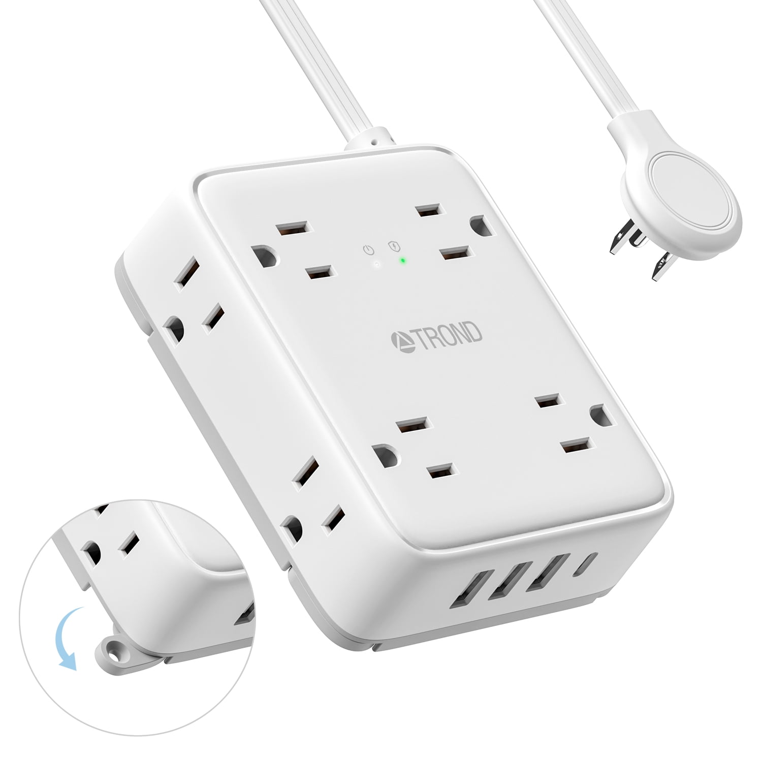 TROND Ultra Flat Plug Surge Protector Power Strip with USB C, 5Ft Flat