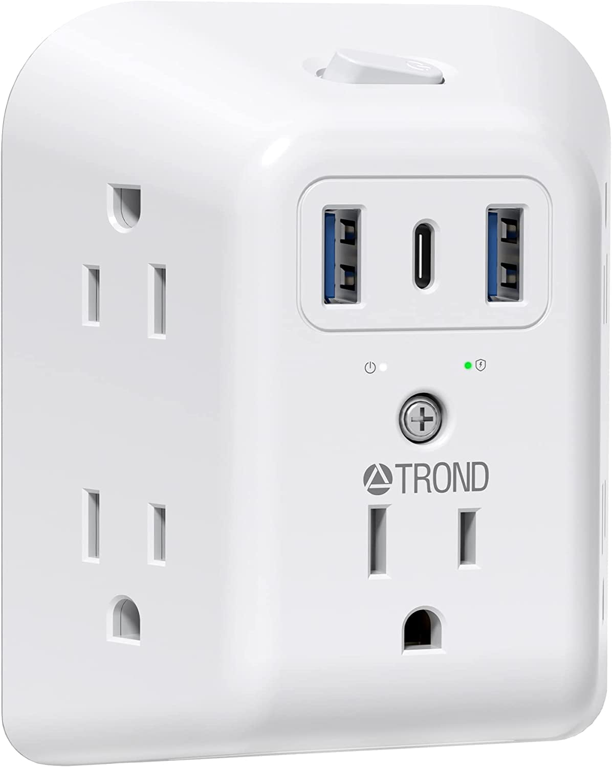 TROND Wall Plug with usb c, 2 Prong Wall Charger 5AC Outlet Extender