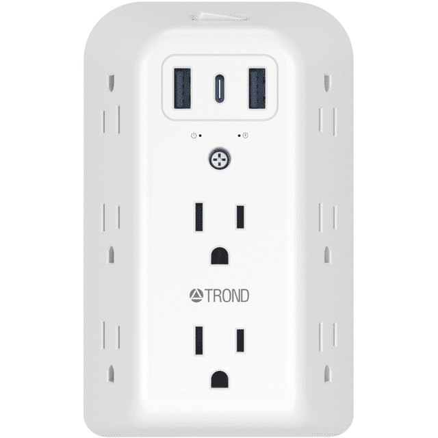 TROND Wall Plug with USB C, 8AC Outlet Extender, 1440J Surge Protector