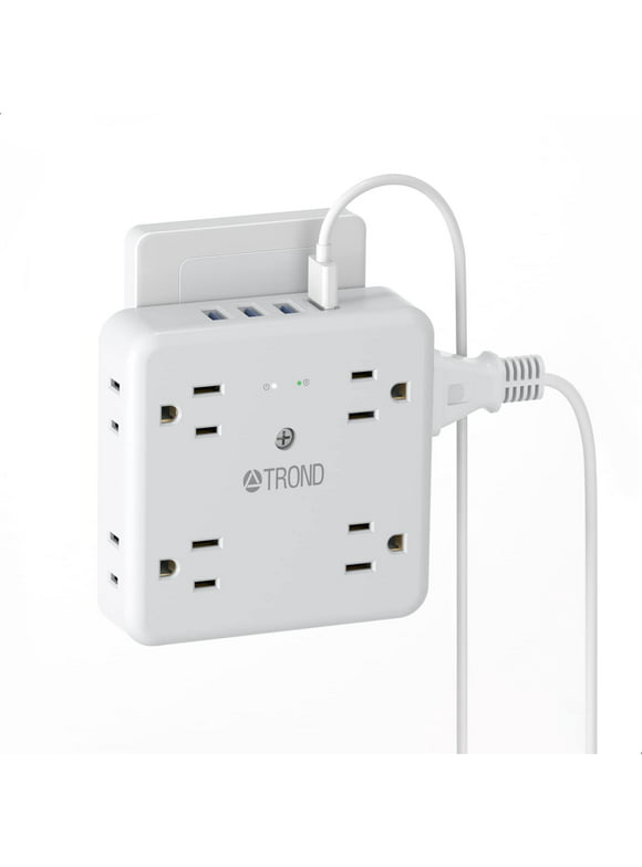 TROND Wall Plug with usb c, Multi Plug Outlet Extender Surge Protector, 8 AC Outlet Splitter, 3 USB and 1 Type C , 1440J White