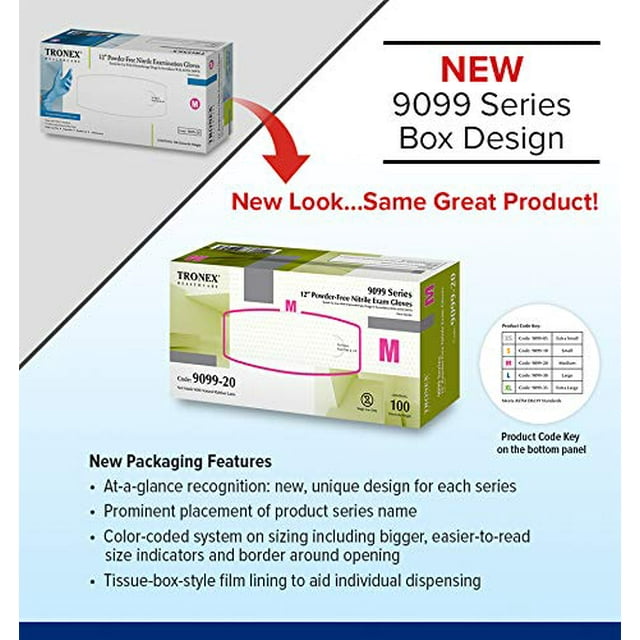 TRONEX 9099 Powder Free XS XL 12" Long Cuff 5 Mil Thick Nitrile Exam