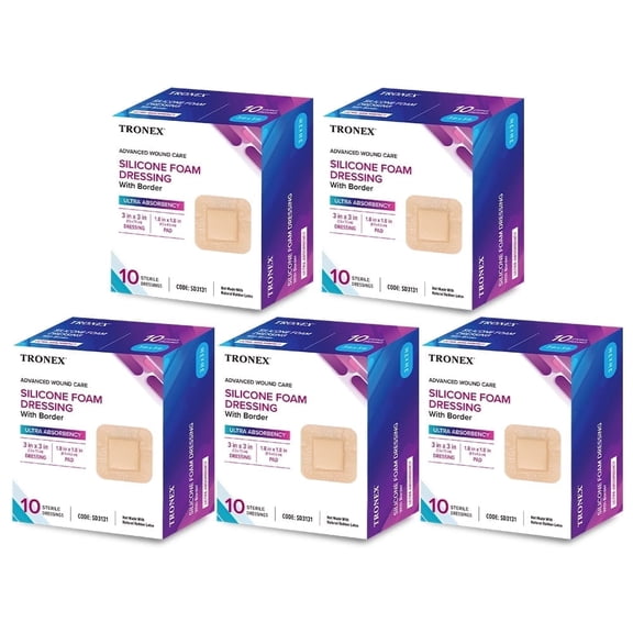 TRONEX SD3131 Silicone Foam Dressing 3x3, Adhesive Border, Waterproof, Sterile, Ultra Absorbency, Breathable, Advanced Wound Care, Gentle Removal, Latex Free, Beige, Pack of 50