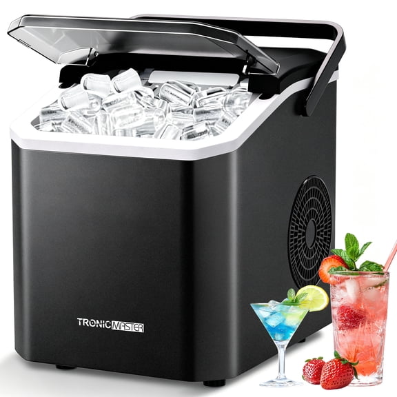 TRONIC MASTER Countertop Ice Maker Portable Ice Machine 9 Bullet Cubes in 6 Mins, 26 lbs/24H, Auto-Cleaning with Handle Basket and Scoop, for Home, Office,Kitchen, RV, Camping