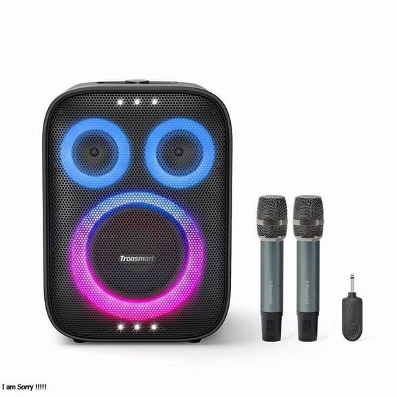 Tronsmart Halo 210 Portable Karaoke Party Speaker, Dual Wireless Mics, 140W Bluetooth with AI Vocal Removal, LED Lights, Auracast, IPX4,Black