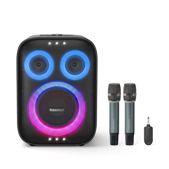 Tronsmart Halo 210 140W Karaoke Party Speaker with 2 Wireless Microphones, AI Vocal Removal, MusicReactive LED Lights,Black
