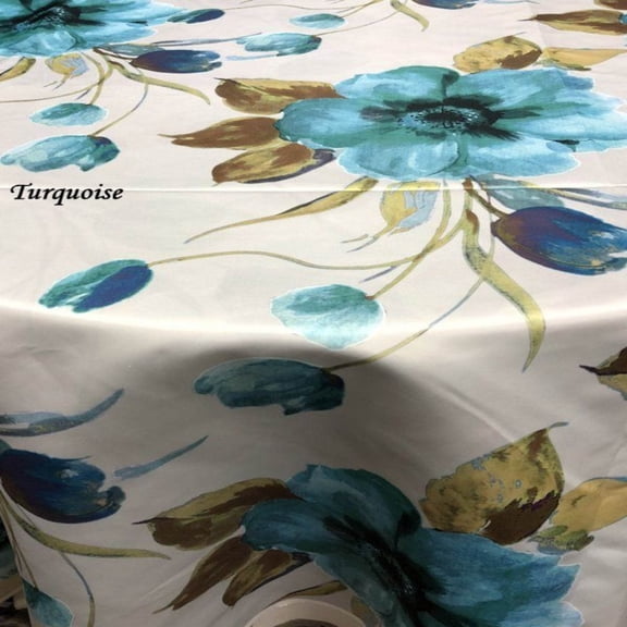 TROPICAL Floral Digital Print Satin Fabric - Cotton Hand - 58 Inch. in Width, | Home Decor, Turquoise / Cut by the Yard
