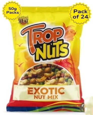 TROPICAL HEAT Tropnuts - EXOTIC Snack Nut MIX  50g  1.76 Oz. (Pack of 24 x 50g)