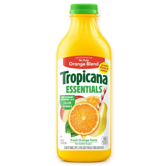 Tropicana Essentials Flavored Orange Juice Beverage Blend With Other Fruit, No Pulp, 46 fl oz Bottle