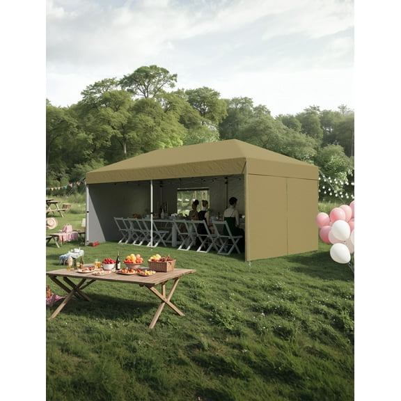 TROPOW 10'x 20' Pop up Canopy Tent, Waterproof Outdoor Party Tent, Portable Instant Commercial Event Gazebo Portable Tent with 4Pcs Sidewalls, 12 Stakes & 6 Sandbags for Backyard Wedding Party, Event