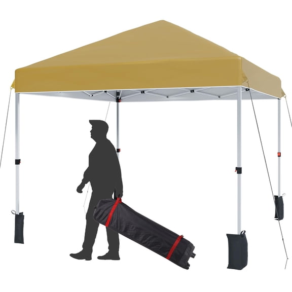 TROPOW 10x10 Ft Pop Up Canopy Tent, 1-Person Setup Pop Up Canopy Tent Instant Portable Shelter,Outdoor Patio Portable Canopy with 1-Button Push,4 Sand Bags,Roller Bag,Khaki
